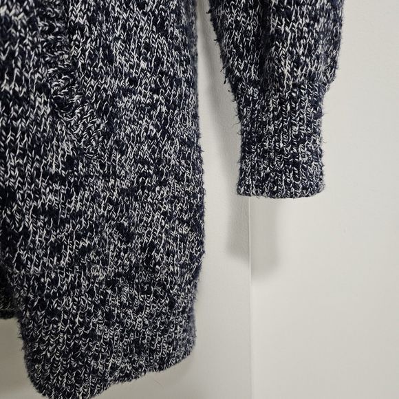 LL Bean Size M Navy Open Front Cotton Ragg Chunky Knit Cardigan Sweater 503637 - Picture 4 of 8